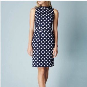 Boden | Martha Sheath Dress 6L Navy Polka Dot Textured Cotton Sleeveless